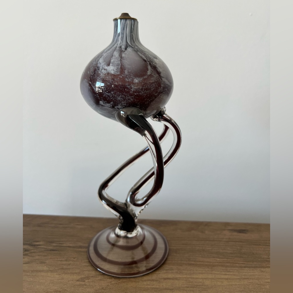 Vintage Polish Jozefina Krosno Art Glass Oil Lamp jellyfish design